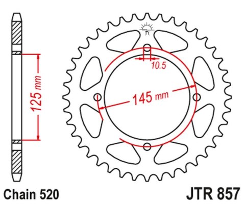 JT ZĘBATKA TYLNA 857 47 YAMAHA XV 125 VIRAGO '97-01, XVS 125 DRAG STAR '00-04, TT 600R '04, (85747JT) (ŁAŃC. 520) KOLOR CZARNY