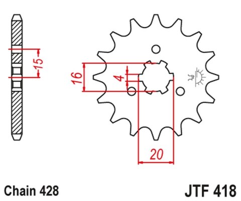 JT ZĘBATKA PRZEDNIA 416 15 KAWASAKI KX 125 '77-79', KC/KE/KH/KS/KE/KM 90/100/125/175 '77-98' (41615JT) (ŁAŃC. 428) JT ZĘBATKA PRZEDNIA 416 15 KAWASAKI KX 125 '77-79', KC/KE/KH/KS/KE/KM 90/100/125/175 '77-98' (41615JT) (ŁAŃC. 428)