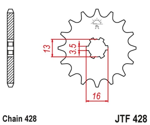 JT ZĘBATKA PRZEDNIA 428 14 SUZUKI DR-Z 50 '19-21', DR-Z 70 '08-18', DS/JR/RM/RG/GT/TS 80 '77-03' (42814JT) (ŁAŃC. 428)