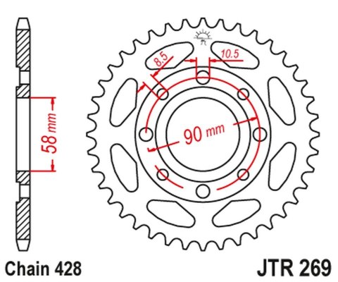 JT ZĘBATKA TYLNA 269 52 HONDA CG 125 '02-'05, CM 125 '82-'97, CB 125T '82-'88, DAELIM VC 125 '96-'99 (26952JT) (ŁAŃC. 428) JT ZĘBATKA TYLNA 269 52 HONDA CG 125 '02-'05, CM 125 '82-'97, CB 125T '82-'88, DAELIM VC 125 '96-'99 (26952JT) (ŁAŃC. 428)