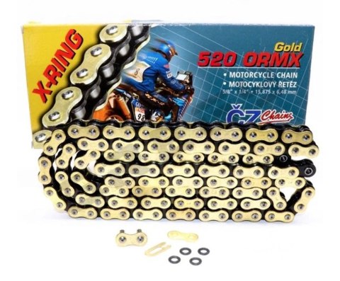 CZ ŁAŃCUCH NAPĘDOWY 520 ORMX (122 OGNIW) ACTIVE RING (X-RING) ZŁOTY DO 600 CCM (ENDURO) (34,5 KN) + ZAPINKA CZ ŁAŃCUCH NAPĘDOWY 520 ORMX (122 OGNIW) ACTIVE RING (X-RING) ZŁOTY DO 600 CCM (ENDURO) (34,5 KN) + ZAPINKA