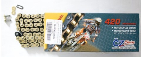 CZ ŁAŃCUCH NAPĘDOWY 420 MX (136 OGNIW) ZŁOTY (MOTOCROSS DO 85 CCM) (22,0 KN) + ZAPINKA CZ ŁAŃCUCH NAPĘDOWY 420 MX (136 OGNIW) ZŁOTY (MOTOCROSS DO 85 CCM) (22,0 KN) + ZAPINKA