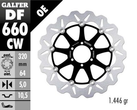 GALFER TARCZA HAMULCOWA PRZÓD APRILIA; BENELLI; BIMOTA; CAGIVA; DUCATI; KTM, MOTO GUZZI; YAMAHA (320X64X5) (WAVE FLOATING) GALFER TARCZA HAMULCOWA PRZÓD APRILIA; BENELLI; BIMOTA; CAGIVA; DUCATI; KTM, MOTO GUZZI; YAMAHA (320X64X5) (WAVE FLOATING)