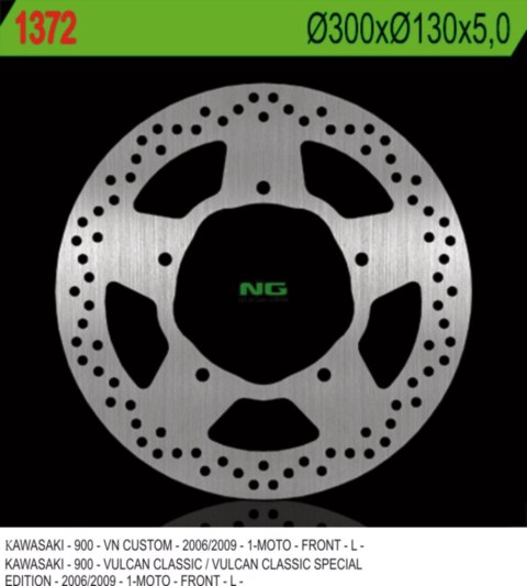 NG TARCZA HAMULCOWA PRZÓD KAWASAKI VN 900 CLASSIC/CUSTOM '06-'09 (300X130X5MM) 5 OTWORÓW O ŚR.10,5 NG TARCZA HAMULCOWA PRZÓD KAWASAKI VN 900 CLASSIC/CUSTOM '06-'09 (300X130X5MM) 5 OTWORÓW O ŚR.10,5