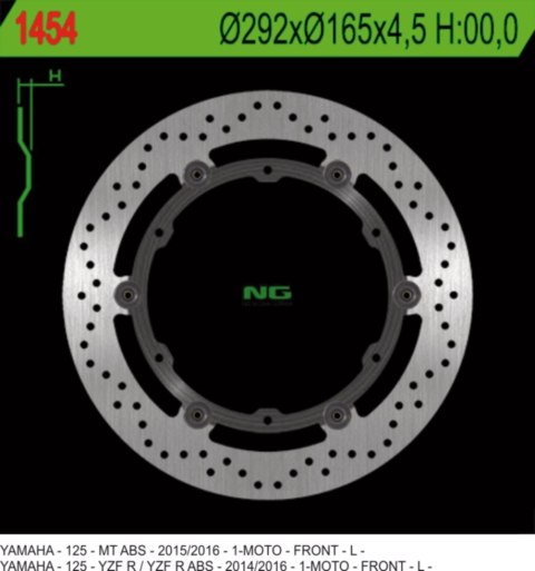 NG TARCZA HAMULCOWA PRZÓD YAMAHA YZF 125R ABS '14-'20, MT 125 ABS '15-'20 PŁYWAJĄCA (292X165X4,5MM) (6X8,5MM) NG TARCZA HAMULCOWA PRZÓD YAMAHA YZF 125R ABS '14-'20, MT 125 ABS '15-'20 PŁYWAJĄCA (292X165X4,5MM) (6X8,5MM)