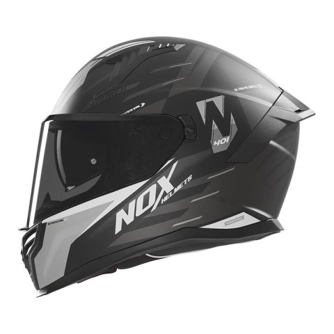NOX KASK INTEGRALNY (FULL FACE) Z BLENDĄ N401 CROWER KOLOR CZARNY/SREBRNY MAT ROZMIAR M