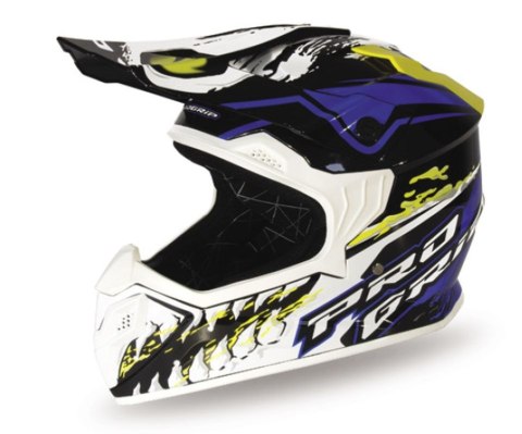 PROGRIP KASK CROSS DZIECIĘCY PG3009 JURASSIC JUNIOR/KID KOLOR BIAŁY/NIEBIESKI/ŻÓŁTY FLUO ROZM. XL (3009-361) ( HOMOLOGACJA ECE 2
